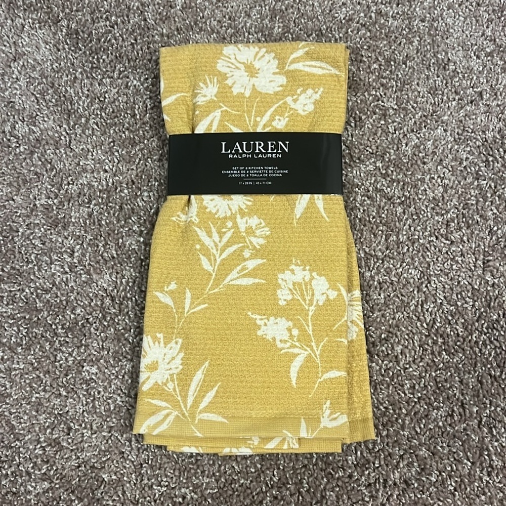 Lauren Ralph Lauren 2- kitchen towels goldenrod & white floral